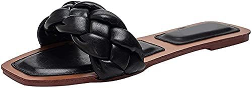 ZBXQ Womens Square Open Toe Flat Sandals Slip On Mule Slides Braided Strap Slipper, Strap Slide S... | Amazon (US)