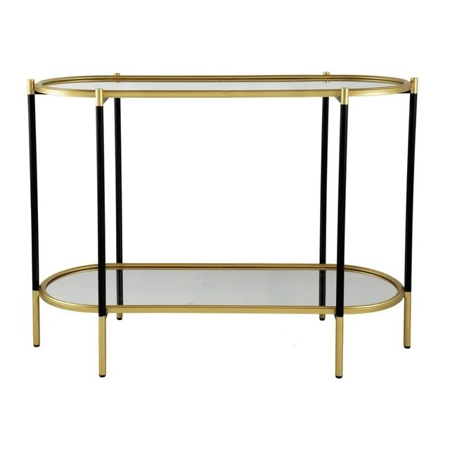 30 Inch Console Sideboard Table, Oblong, Mirrored Top, Black, Gold, Saltoro Sherpi | Walmart (US)