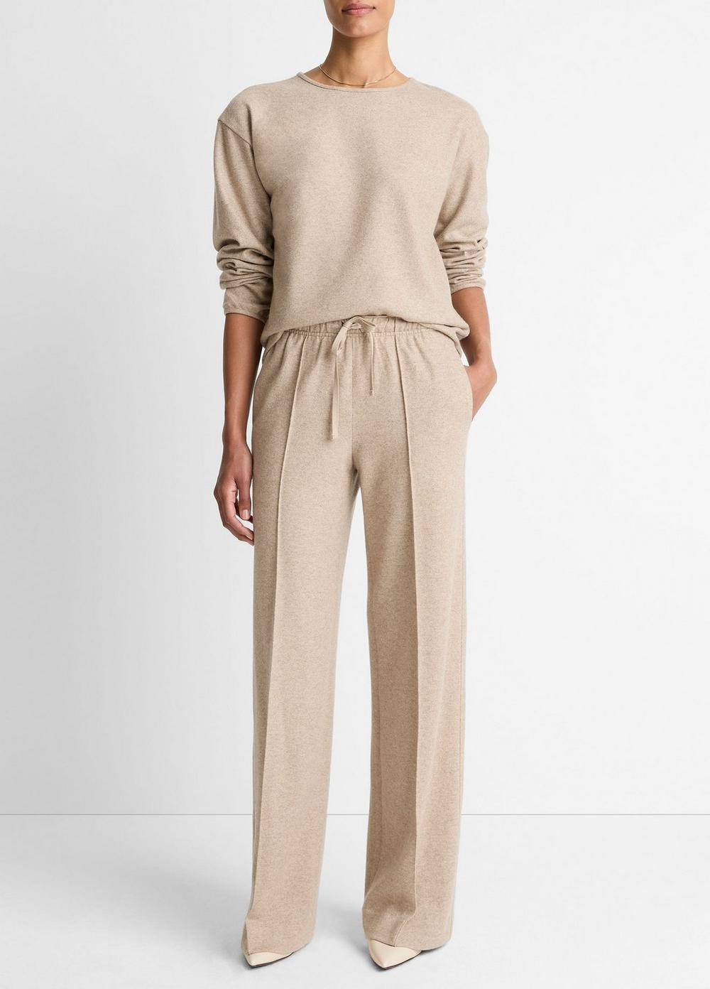 Women's Wool-Blend Tailored Wide-Leg Pant, Heather Marzipan, Size S Vince | Vince LLC