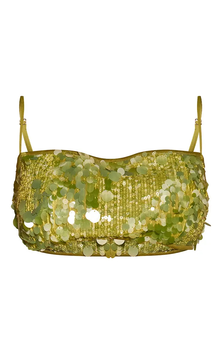 Green Sequin Strappy Bralette Top Co-ord | PrettyLittleThing UK