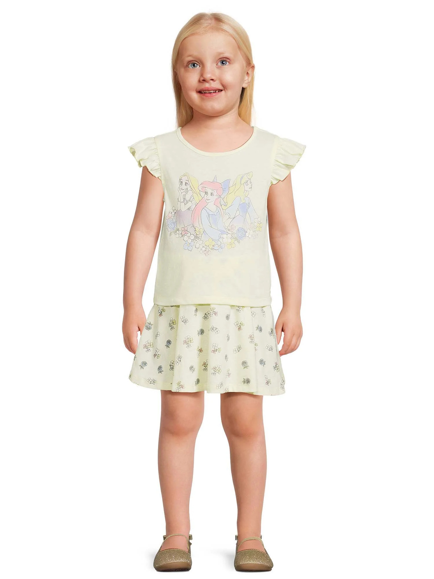 Disney Princess Toddler Girls Blooms Graphic Tee and Skirt, 2-Piece Set, Size 12M-5T | Walmart (US)