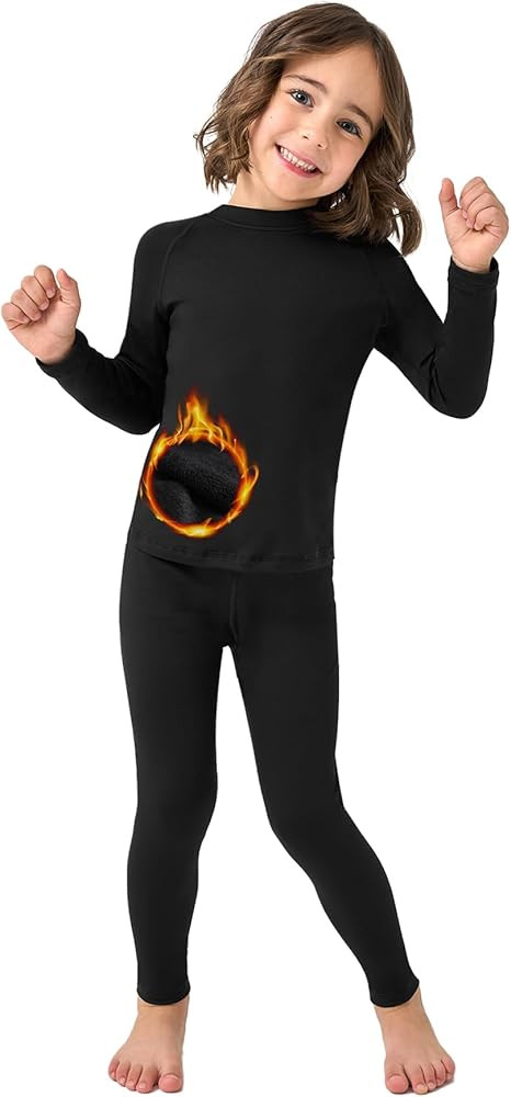 2T-6Y Fleece Lined Toddler Thermal Set, Thermal Underwear for Kids, Black Base Layer Long Johns f... | Amazon (US)