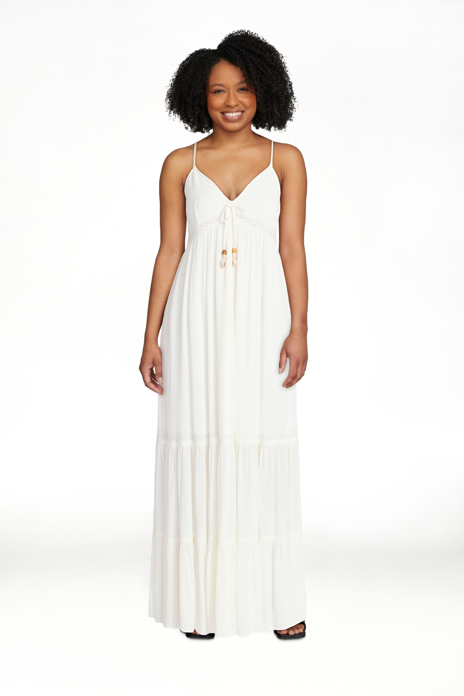 No Boundaries Crochet Lace Trim Tiered Maxi Dress, Women's XXS-XXL | Walmart (US)