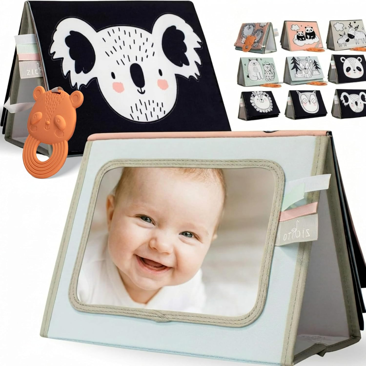Soft Tummy Time Book w/ Baby Safe Mirror - High Contrast Montessori Toy | Amazon (US)