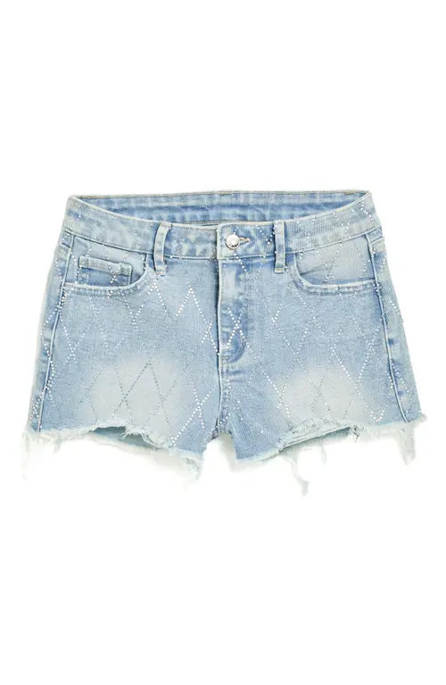 Tractr Kids' Bling Distressed Raw Hem Denim Shorts in Indigo at Nordstrom, Size 8 | Nordstrom