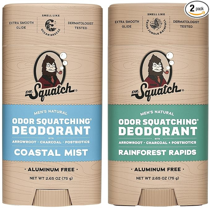 Dr. Squatch Natural Deodorant for Men - Odor-Squatching Aluminum Free - Coastal Mist & Rainforest... | Amazon (US)