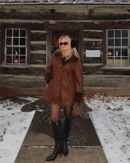 love a good brown & black combo for winter 🐻🖤

--coat is vintage from my grandmother, ear muffs & sunglasses are one size, wearing size 8 in boots (run .5 snug I’d say)

#LTKSeasonal