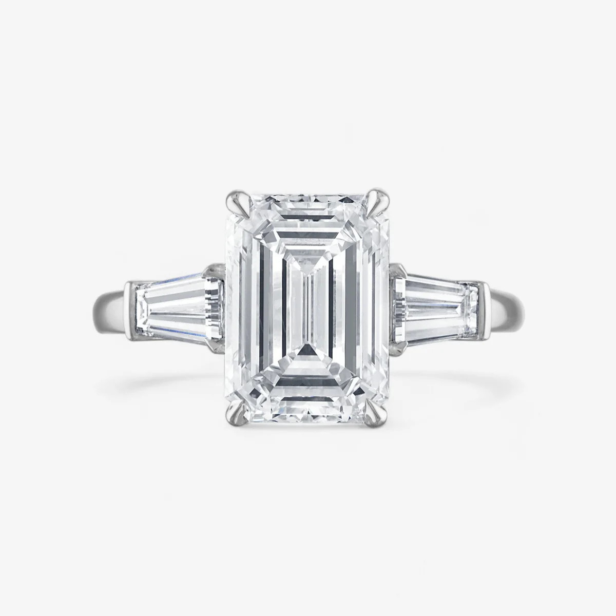 Emerald Cut Three-Stone with with Tapered Baguette Side Stones Engagement Ring | Stephanie Gottlieb Fine Jewelry