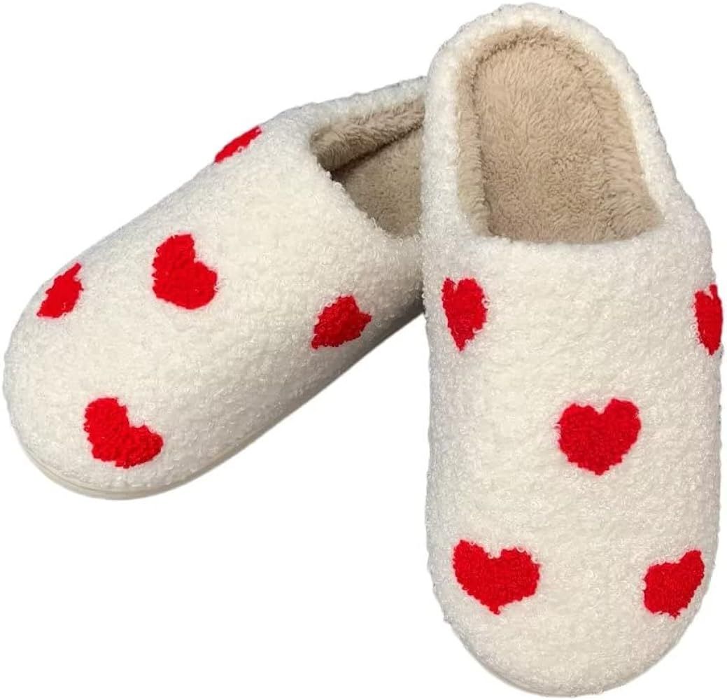 QQGB Women's Men's Cute Fuzzy Heart Slippers Memory Foam Fluffy Couple Slippers Cozy House Slippe... | Amazon (US)