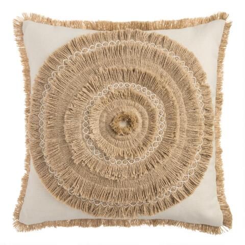 Tan Faux Raffia Indoor Outdoor Throw Pillow | World Market