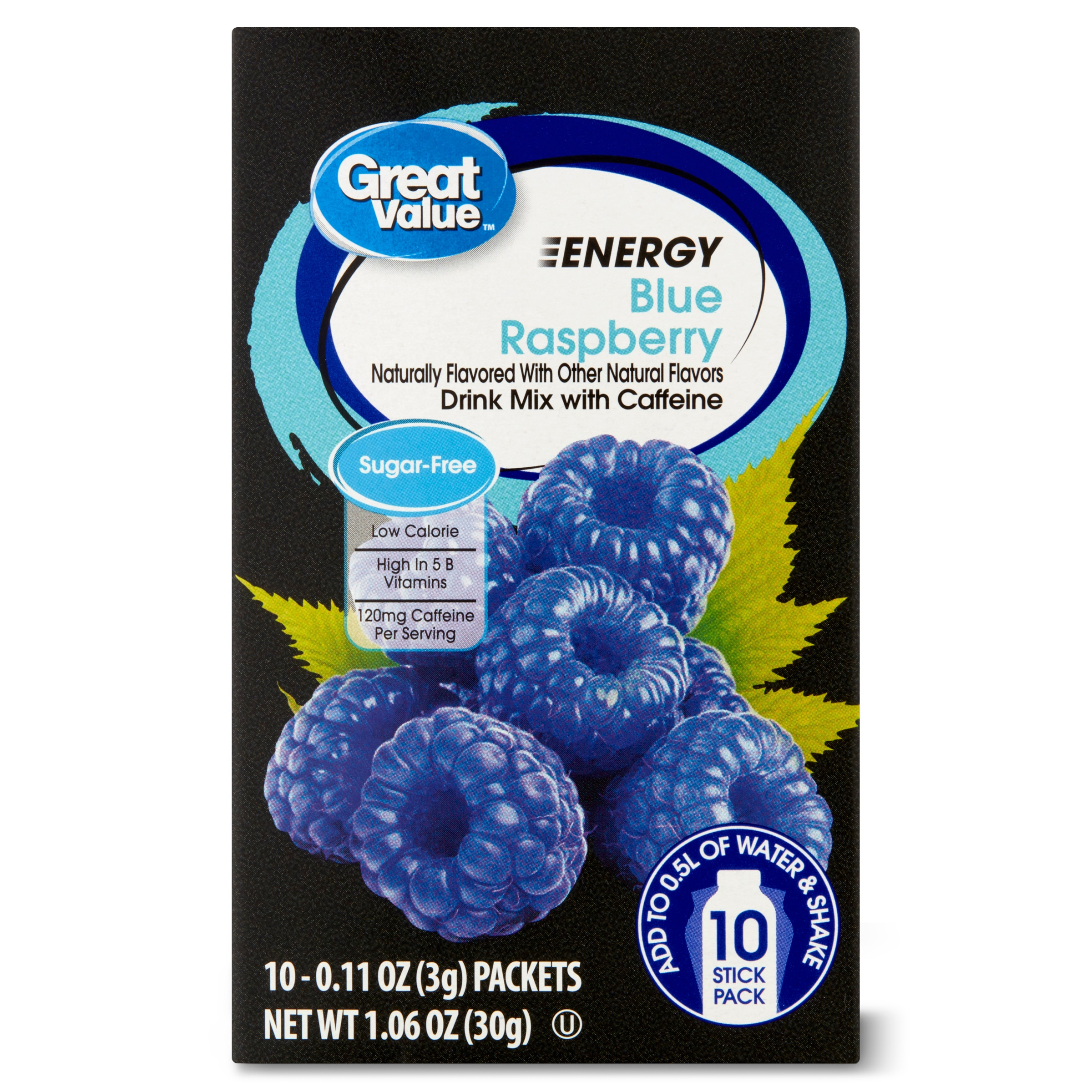 Great Value Sugar-Free Blue Raspberry Energy Drink Mix, 1.06 oz, 10 Count | Walmart (US)
