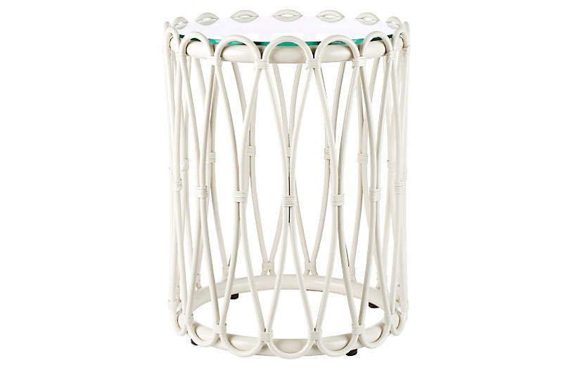 Ella 16" Round Rattan Side Table, White | One Kings Lane
