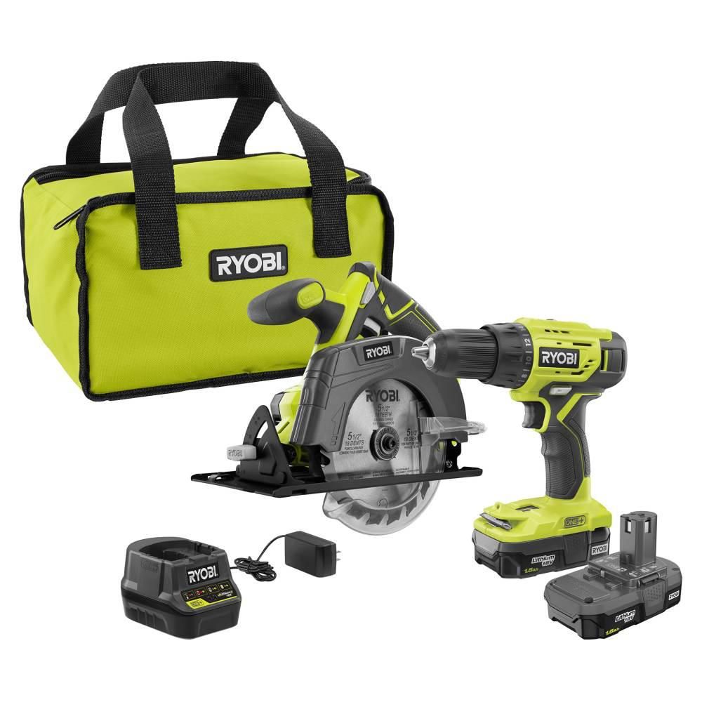 RYOBI 18-Volt ONE+ Lithium-Ion Cordless 2-Tool Combo Kit w/ Drill/Driver, Circular Saw, (2) 1.5 A... | The Home Depot