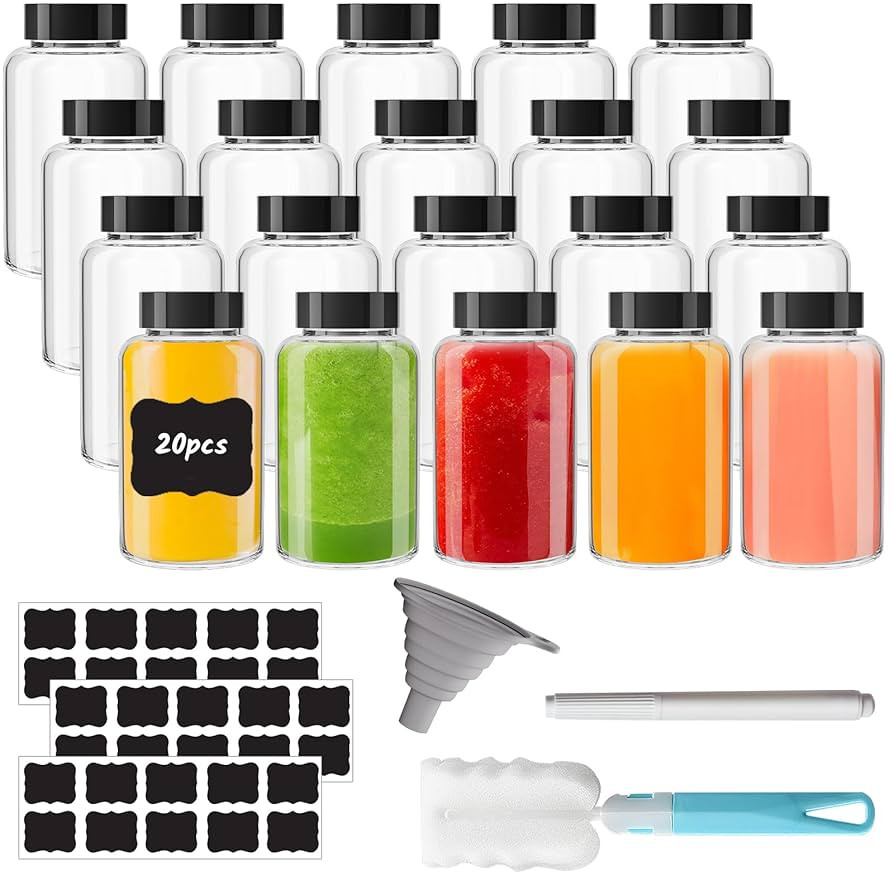 20 pcs 4 oz Mini Glass Juice Bottles with Caps for Juicing & Smoothies, Reusable Empty Clear Bott... | Amazon (US)