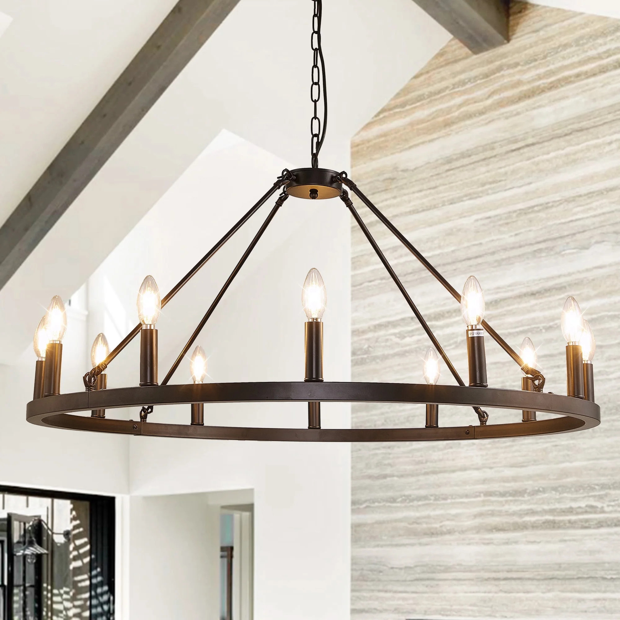 Magic Home 12-Light Wagon Wheel Chandelier,Modern Farmhouse Large Round Chandelier,Round Kitchen ... | Walmart (US)