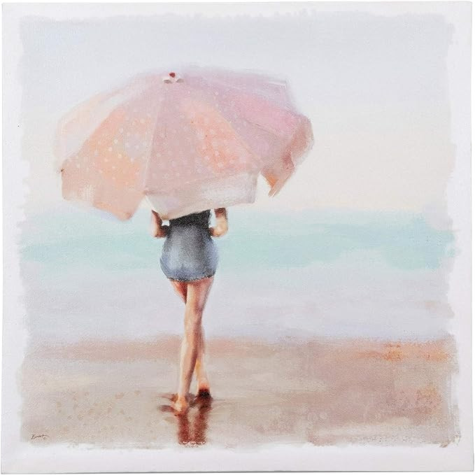 Creative Co-op Watercolor Lady on Beach with Umbrella Canvas Wall Décor, Multicolored | Amazon (US)
