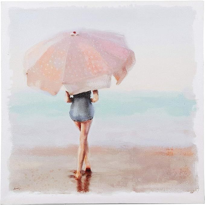 Creative Co-op Watercolor Lady on Beach with Umbrella Canvas Wall Décor, Multicolored | Amazon (US)