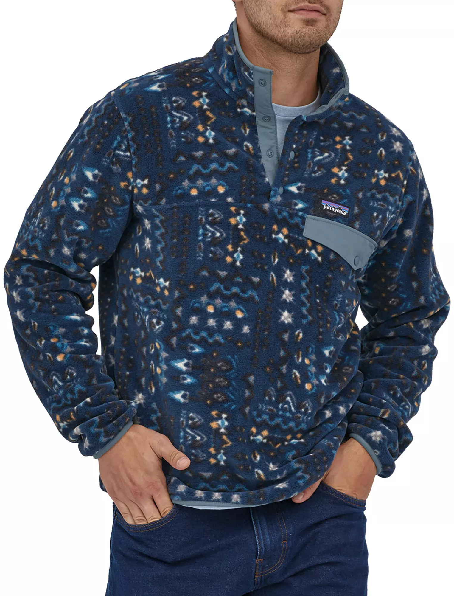 Patagonia Mens' Lightweight Synchilla Snap Fleece Pullover, Men's, Large, Wndering Wds/Tidepool Blu | Dick's Sporting Goods