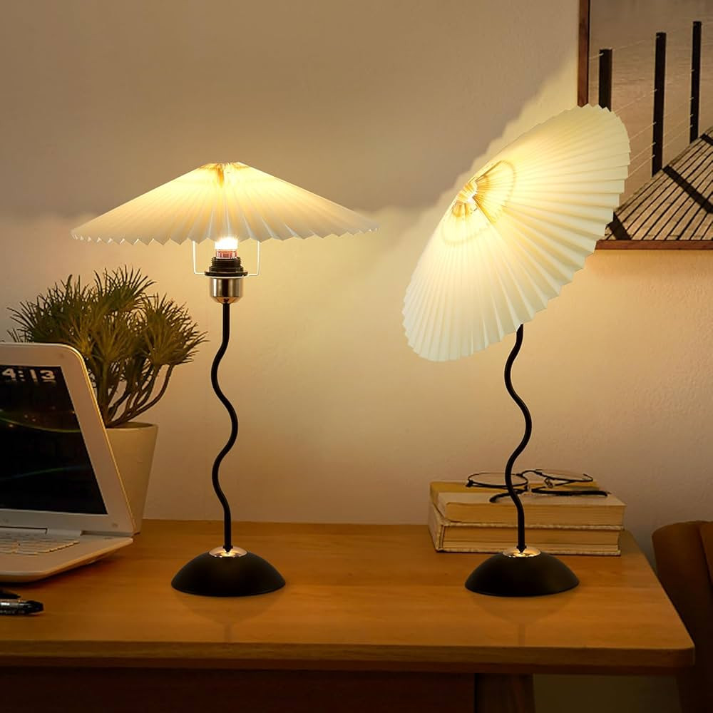 Big Pleated Lamp Harp Pleated Table Lamp Bedroom Decoration Space Morden Bedside Lamp for Living ... | Amazon (US)
