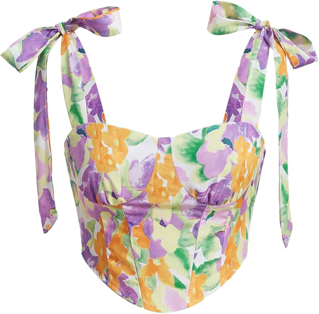 MakeMeChic Corsé para mujer, sin mangas, con nudo, con nudo, bohemio, floral, para verano | Amazon (US)