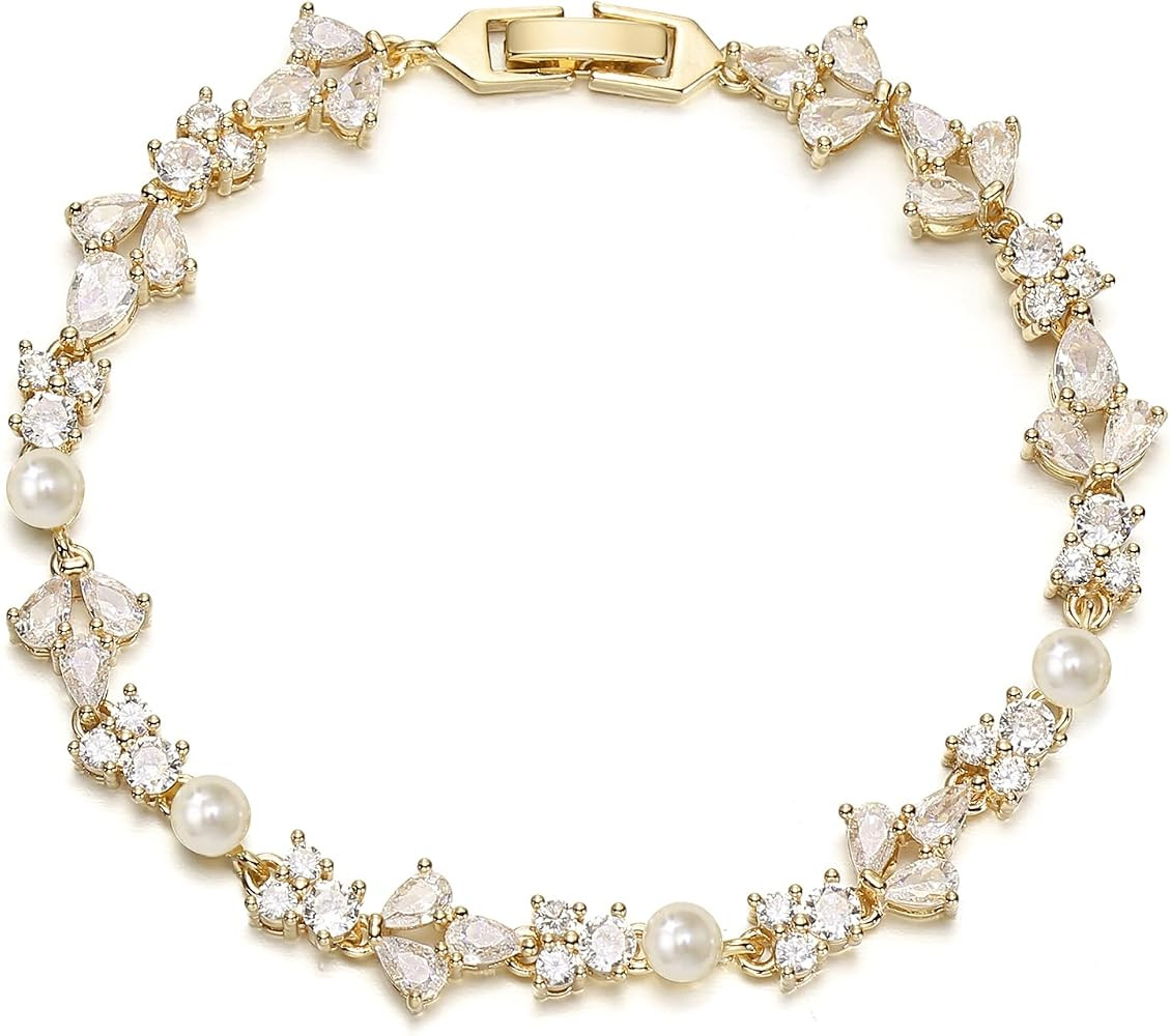 EVER FAITH Gorgeous Cubic Zirconia Wedding Jewelry for Bride Bridesmaid, Elegant Simulated Pearl ... | Amazon (US)
