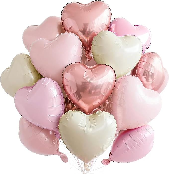 PartyWoo Valentine's Balloons 15pcs 18 Inch Pink and Cream Beige Boho Foil Heart Balloons for Rom... | Amazon (US)