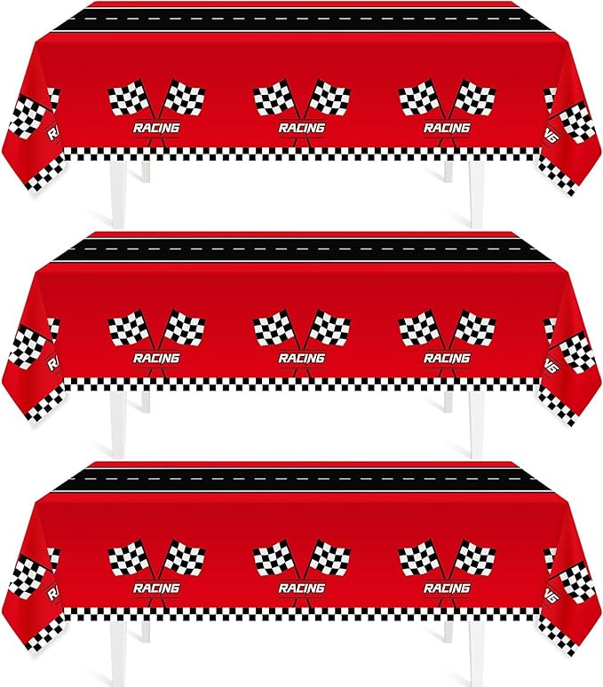 Childom 3Pcs Racing Car Plastic Tablecloth, Race Birthday Party Decorations, 54'' x 108'' Checker... | Amazon (US)