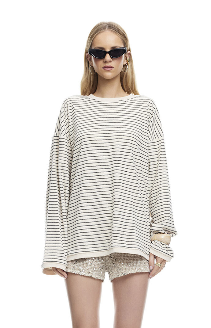 LIONESS Women's Cheri Striped Long Sleeve Top in Cream - Size Small | PacSun