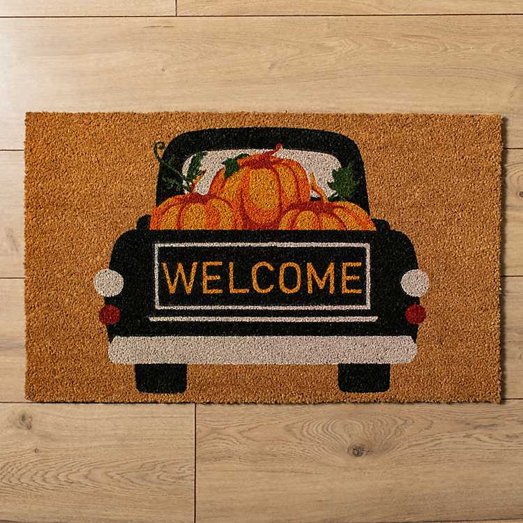 New! Welcome Pumpkin Truck Coir Doormat | Kirkland's Home