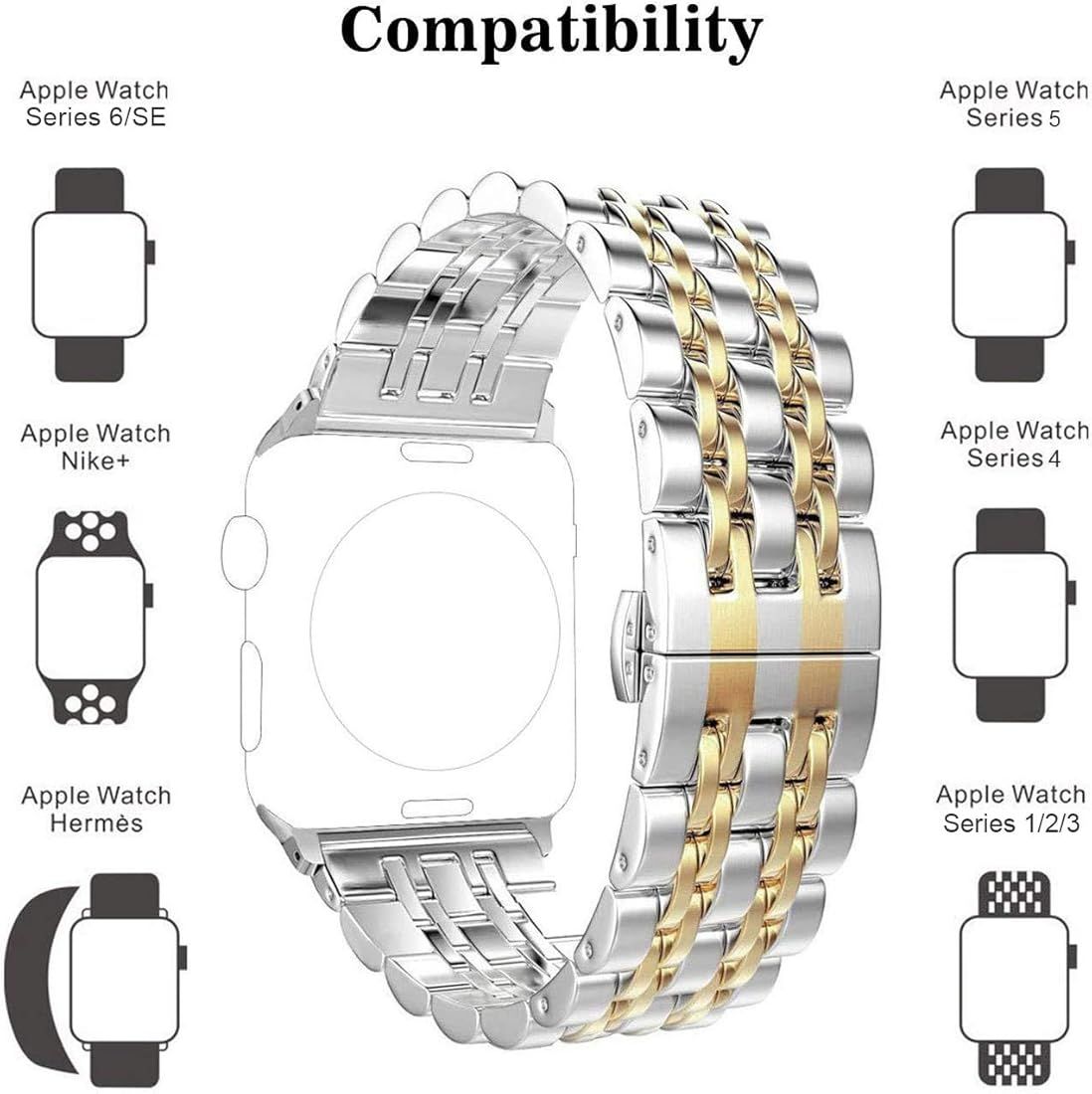 PUGO TOP Replacement for Apple Watch Band 38mm 40mm 42mm 44mm Stainless Steel Metal Iwatch Iphone Wa | Amazon (US)