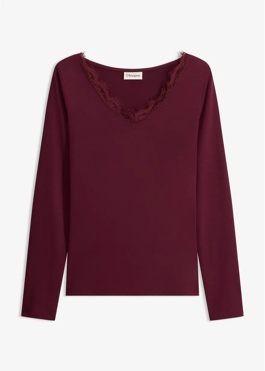 Shirt aus Single Jersey und Spitze im V-Ausschnitt | Bonprix DE