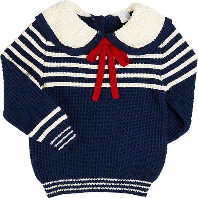 Striped Mariner Collar Jumper, Navy | Maisonette