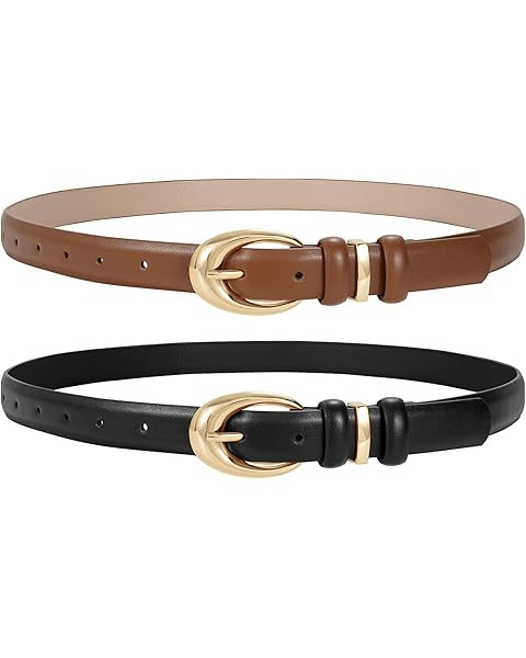 JASGOOD Women Leather Belt for Jeans Pants Fashion Ladies Skinny Faux Leather Dress Belt with Gol... | Amazon (CA)