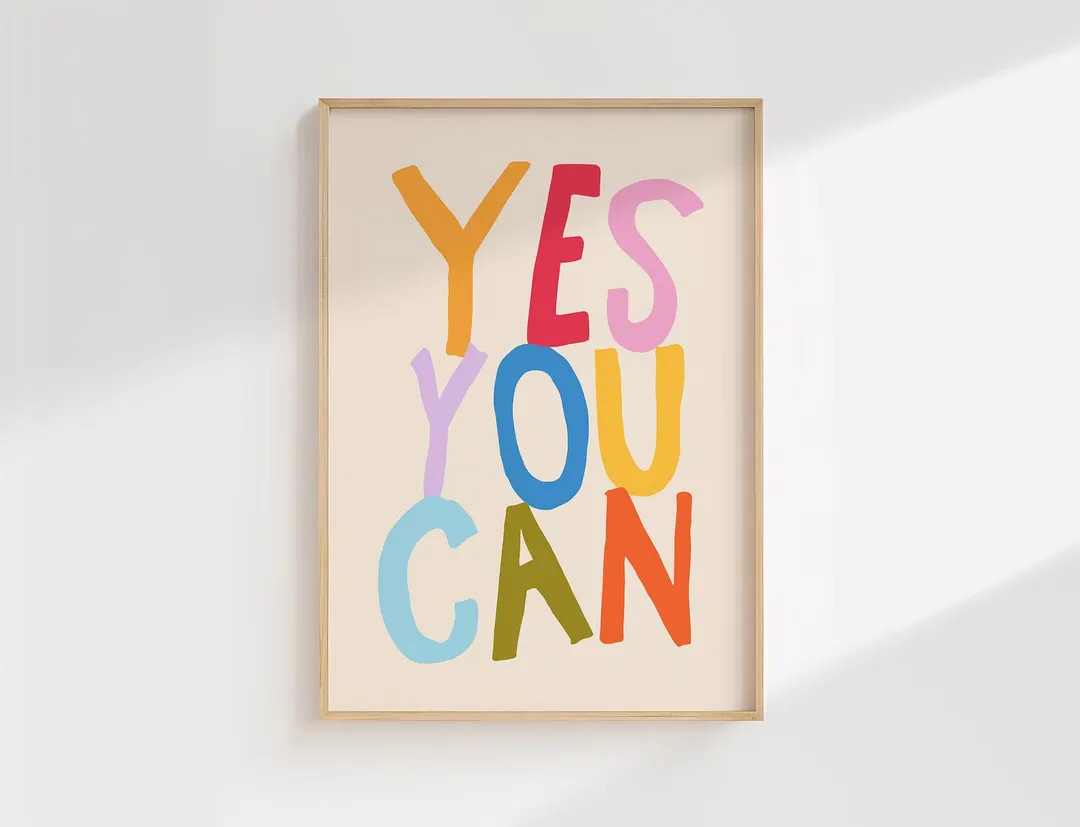 Yes You Can Print - Colorful Wall Art for Kids - Playful Nursery Decor - Whimsical Poster for Bed... | Etsy (US)