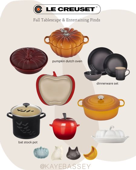 Le Creuset fall collection for fall entertaining and fall tablescape 
- pumpkin Dutch oven 
- bat stock pot 
- dinnerware sets 
- Apple coquette 

#LTKhome #LTKSeasonal #LTKGiftGuide
