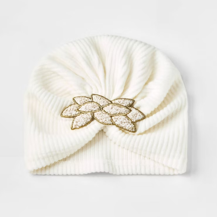 Baby Girls' Leaf Beanie - Cat & Jack™ Cream | Target