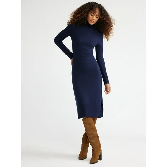 Free Assembly Women’s Turtleneck Sweater Midi Dress with Long Sleeves, Sizes XS-XXXL | Walmart (US)
