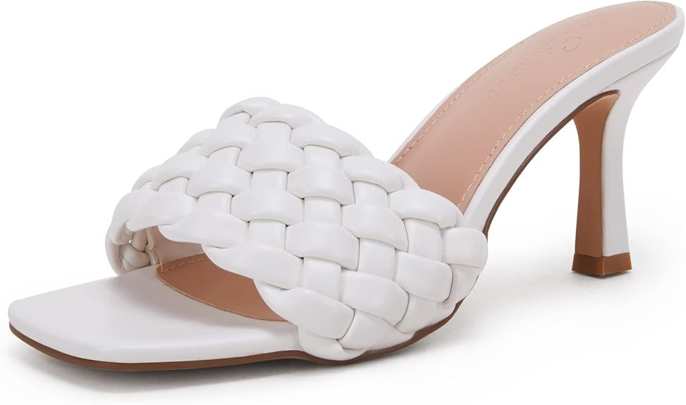 Women’s Square Open Toe Woven Mule Heeled Sandals Braided Stiletto Slip On High Heel Quilted Le... | Amazon (US)