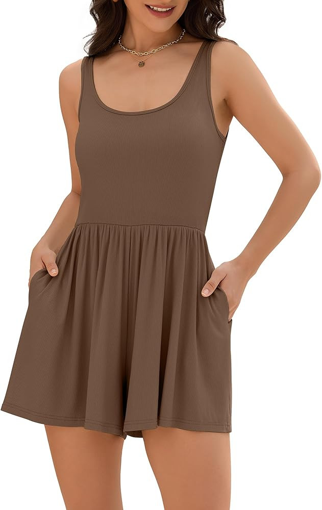 ZAFUL Womens Rompers Summer Sleeveless Tank Tops One Piece Playsuits Short Flowy Beach Jumpsuit w... | Amazon (US)