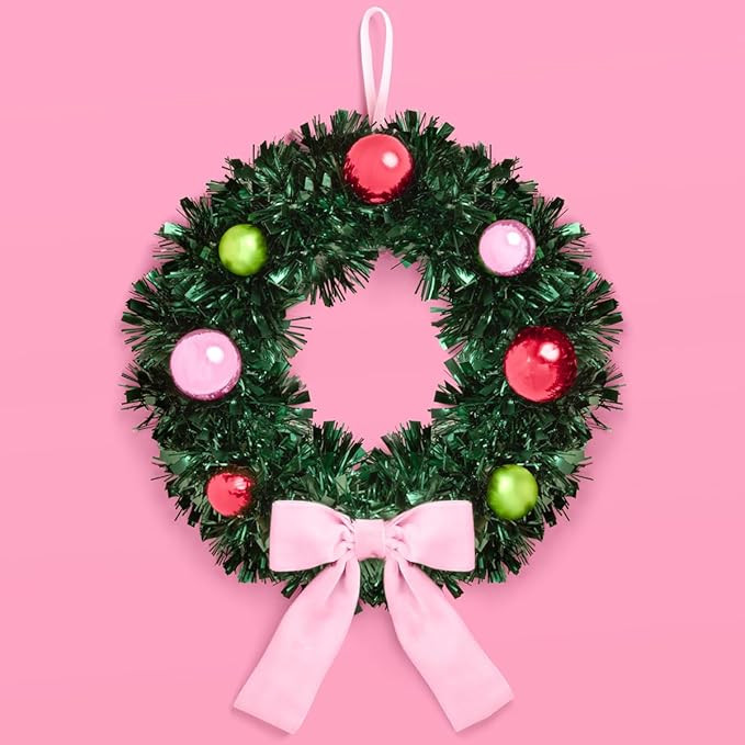 xo, Fetti Green Iridescent Mini Christmas Wreath | 10 in | Hanging Xmas Decoration, Holiday Party... | Amazon (US)