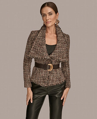 Donna Karan New York Women’s Belted Tweed Blazer - Macy's | Macy's