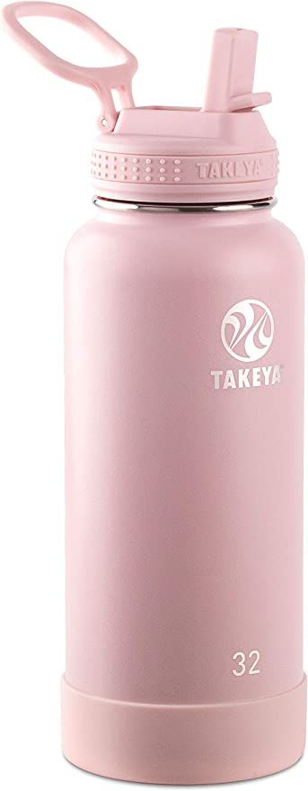 Takeya Actives Insulated Stainless Steel Water Bottle with Straw Lid, 32 oz, Blush | Amazon (US)