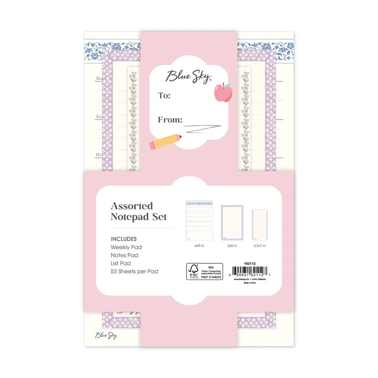 Blue Sky 3-pack Notepads, Assorted Sizes, Floral, 53 Sheets Each Pad | Walmart (US)