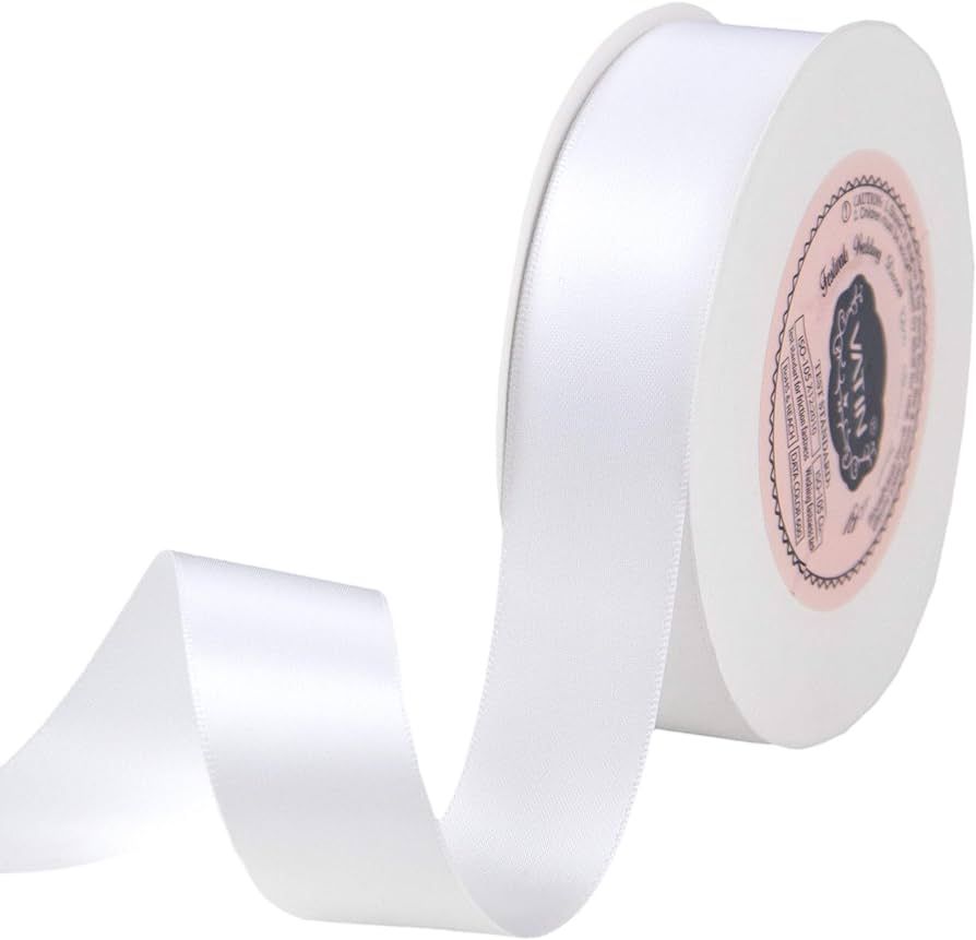 VATIN 1 inch Double Faced Polyester Satin Ribbon White -Continuous 25 Yard Spool, Perfect for Wed... | Amazon (US)