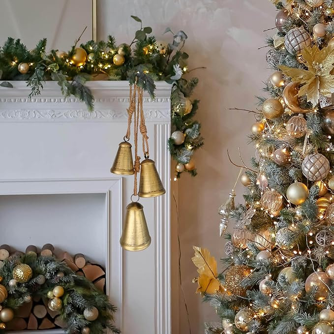 Christmas Bells Decorations Brass Hanging - Rustic Xmas Bell Cow Decor Decorative Vintage Antique... | Amazon (US)