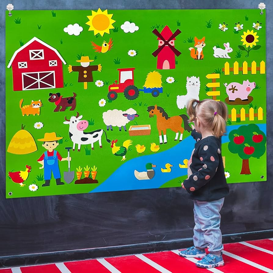 OKGIUGN 61 Pcs Farm Animals Story Felt Board, 3.6 Ft Farmhouse Themed Play Mat Wall Hanging Kit T... | Amazon (US)