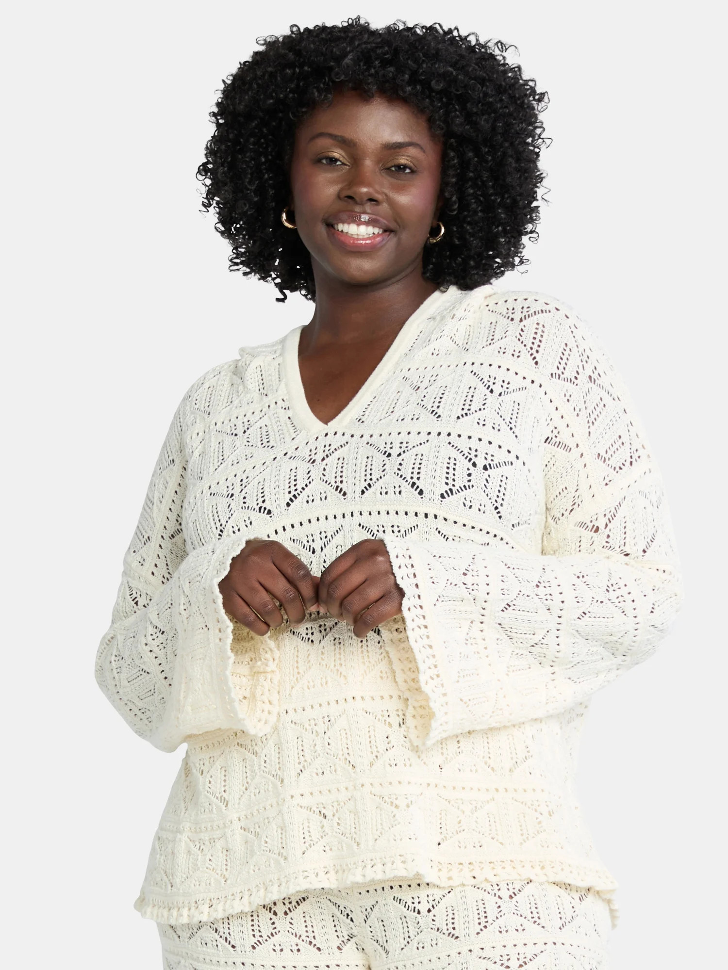 Time and Tru Women's and Women's Plus Cotton Macrame Hoodie Coverup, Sizes XS-2X - Walmart.com | Walmart (US)