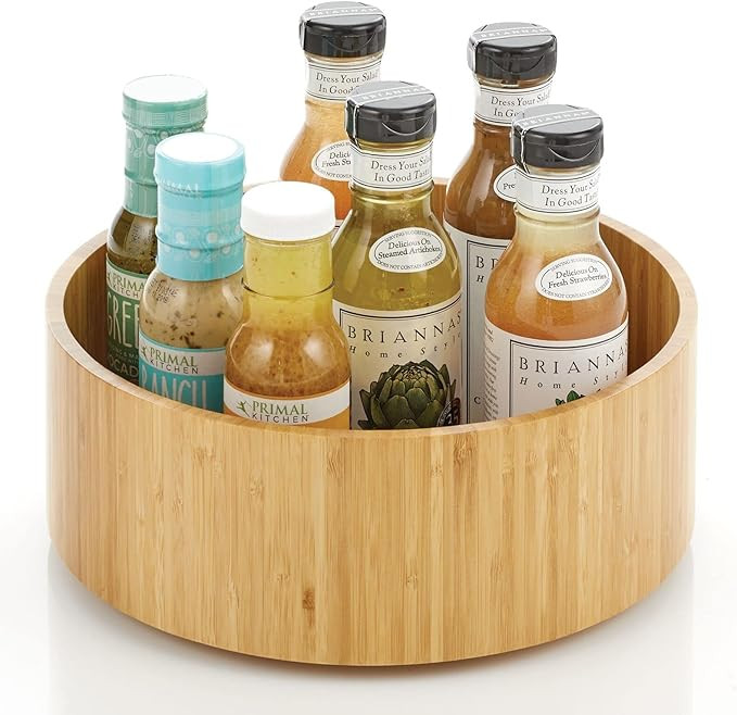 mDesign Lazy Susan Turntable Bamboo Spinner for Kitchen Cabinet, Pantry, Fridge, Cupboards, or Co... | Amazon (US)
