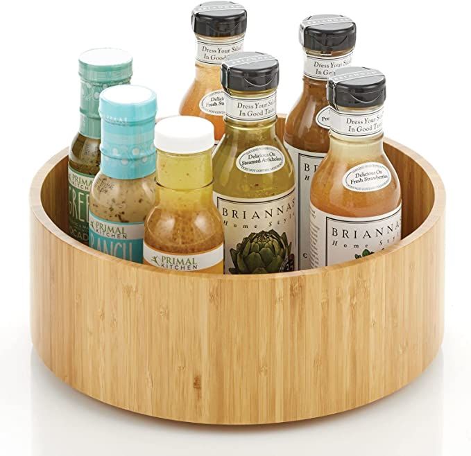 mDesign Lazy Susan Turntable Bamboo Spinner for Kitchen Cabinet, Pantry, Fridge, Cupboards, or Co... | Amazon (US)