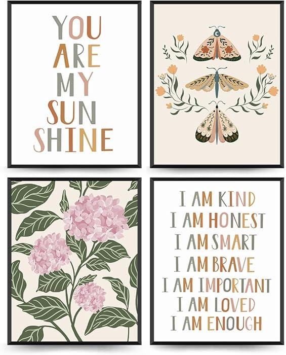 Wheatwin Boho Nursery Wall Art Decor, Inspirational Poster Prints, Boho Kids Affirmations Hydrang... | Amazon (US)